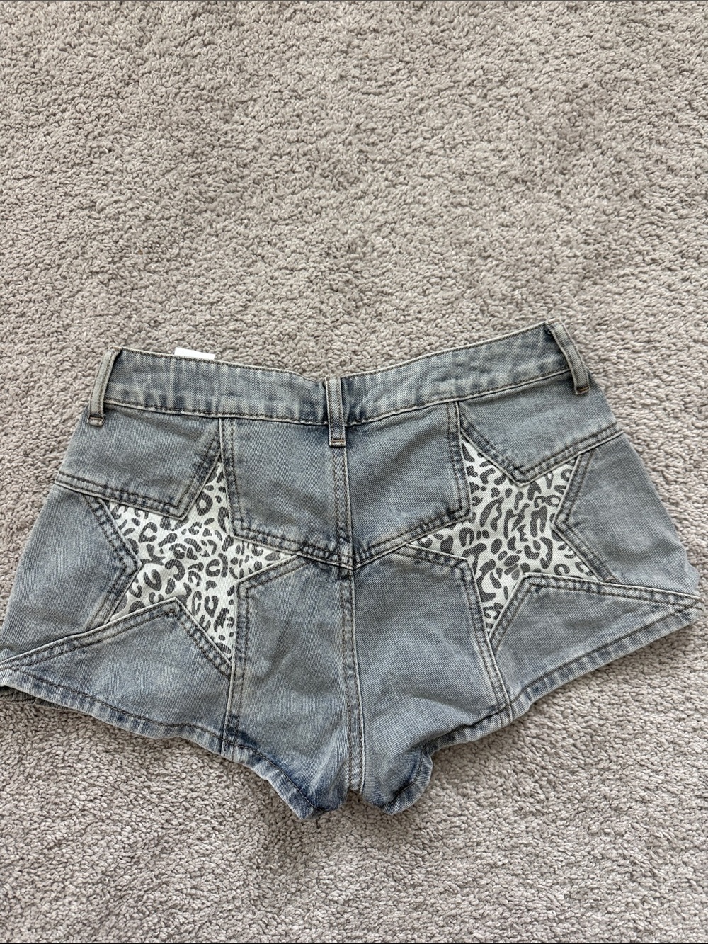 SHEIN Gray Denim Shorts with Leopard Star Panels